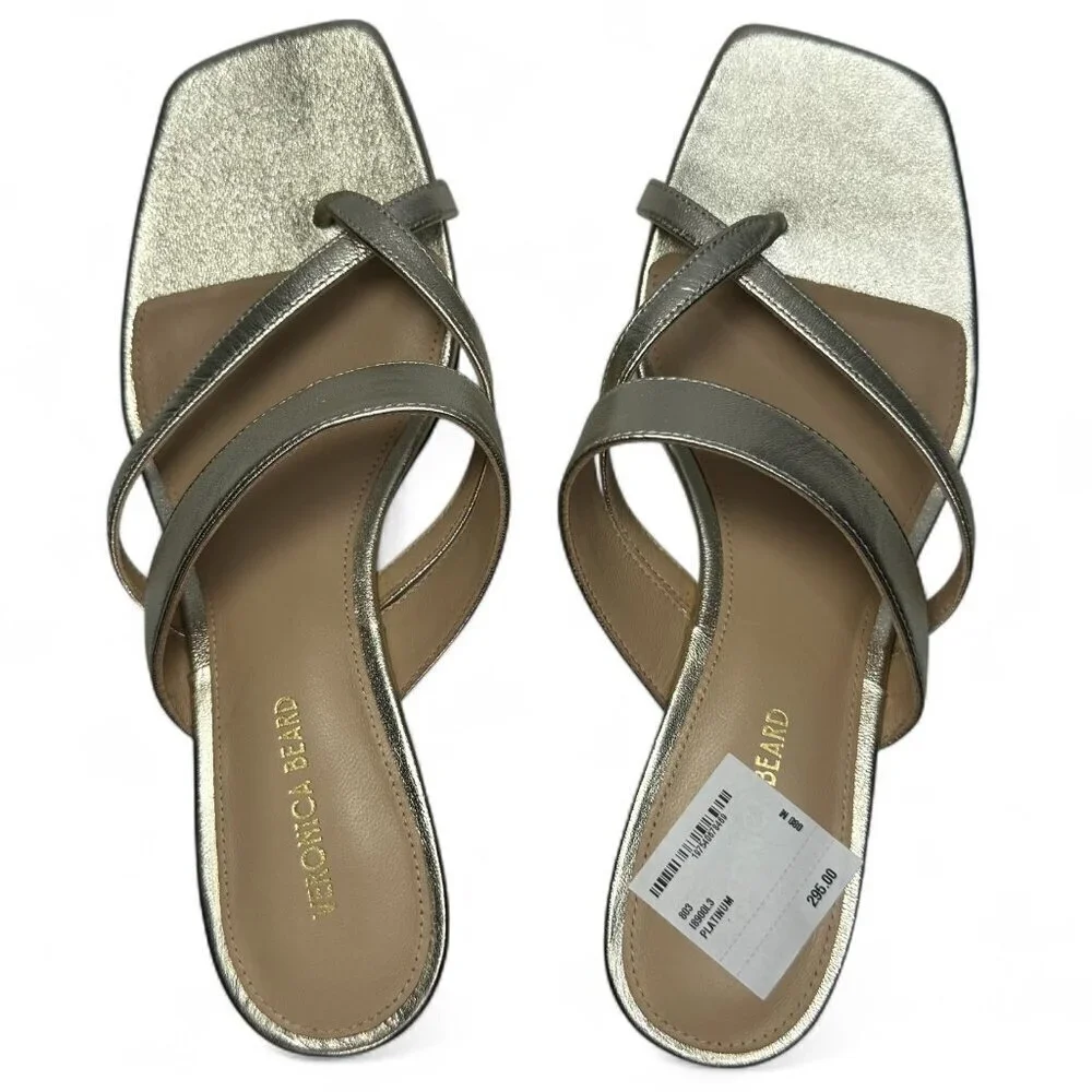VERONICA BEARD Alanis Strappy Slip On Mid Heel Sandals, Gold, Size 8, NWOB